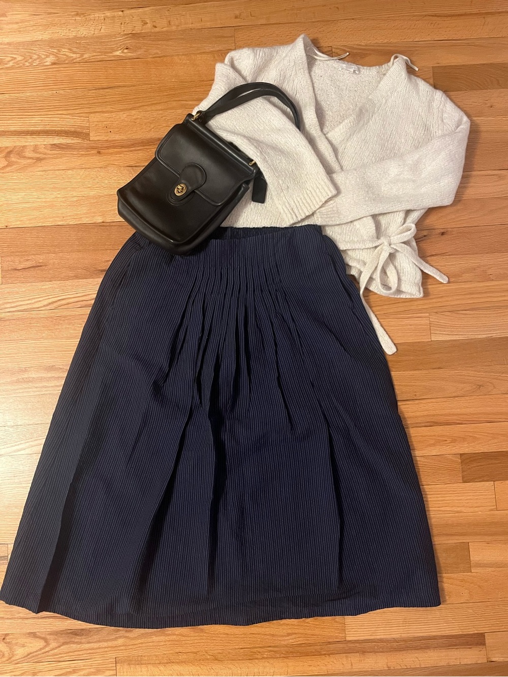 Uniqlo Navy Pleated Midi Skirt
